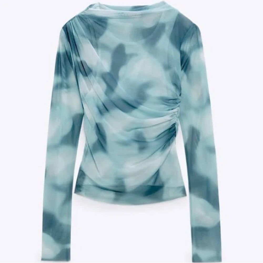 Zara - printed tulle lined shirt - watercolor look - small